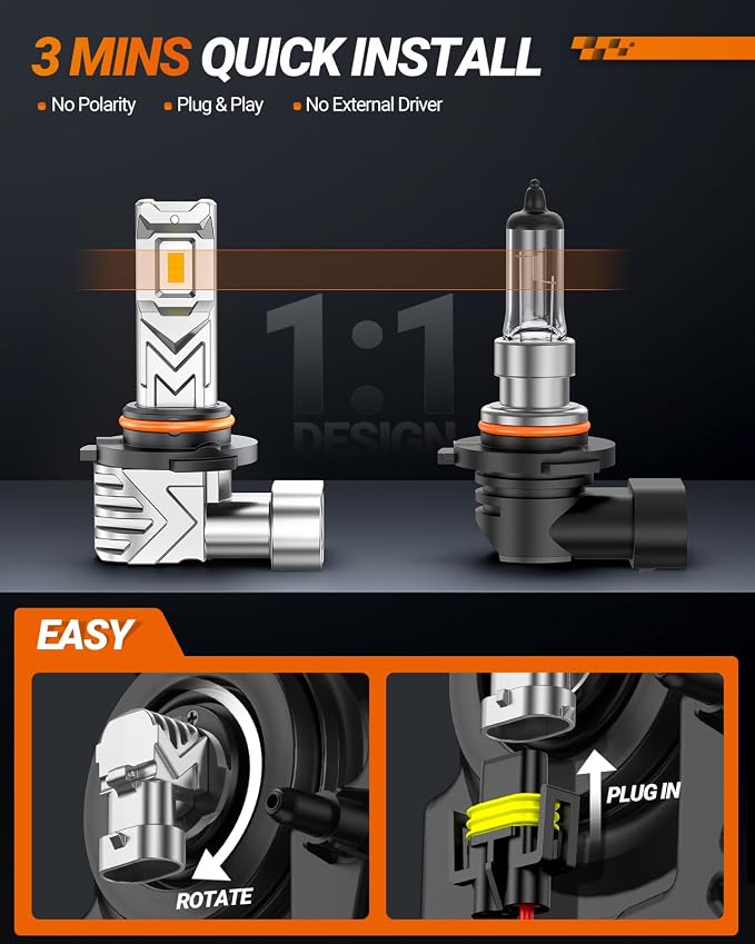 SEALIGHT H10 9140 9145 LED Fog Light Bulbs, 17,000LM 800% Brighter H10 LED Fog Lights, 3500K Amber Yellow Strong Light Penetration, Super Bright, Plug and Play