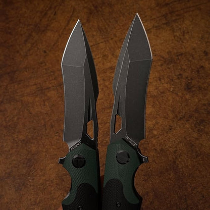 D2 Steel Folding Knife - 9CM Black Tactical Blade, G10 Handle, Pocket Clip - EDC Camping, Survival, Hunting - 60-61HRC, Vacuum Heat Treated, Stonewash Finish