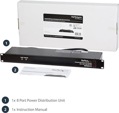 StarTech.com 8 Outlet Horizontal 1U Rack Mount PDU Power Strip