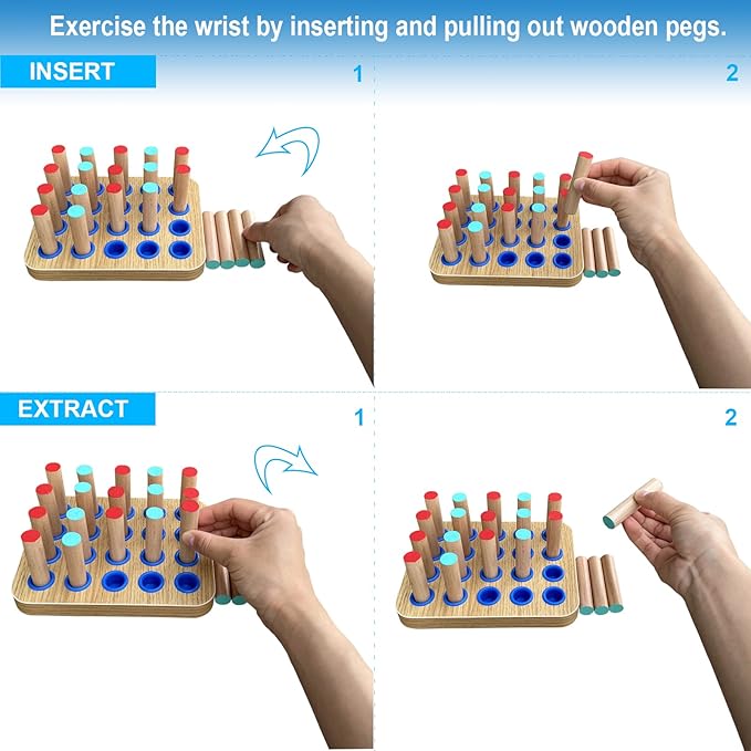 20-Hole Wooden Pegboard for Finger Dexterity Exercises, Easy Grip Pegs & Peg Board to Improve Fine Motor Functions & Hand-Eye Coordination, Hand Exercise for Rehabilitation & Occupational Therapy