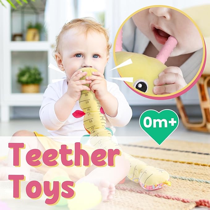 LIGHTDESIRE Baby Toys Musical Caterpillar,Infant Toys Stuffed Animal Toys with Ruler Design and Ring Bell,Baby Teething Toys for Tummy Time Newborn Boys Girls 0 3 6 12 Months(Yellow)