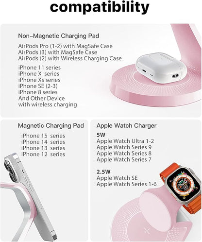 3 in 1 Charging Station for Apple Devices, Mag-Safe Charger Stand Fast Charging