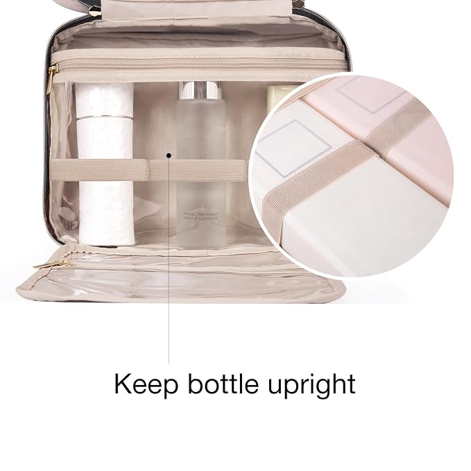 BAGSMART Toiletry Bag Travel Bag with Hanging Hook, Water-resistant Makeup Cosmetic Bag Travel Organizer for Accessories, Shampoo, Full-size Container, Toiletries (Hazy Green, Large)