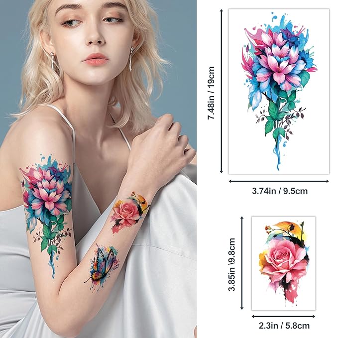 77 Sheets Temporary Tattoo, 17 Sheets Half Arm Flower Lion Tiger Cat Owl Parrot Waterproof Fake Tattoos for Adults Shoulder Neck, 60 Sheets Tiny Realistic Tattoo Sticker for Women Girls and Kids