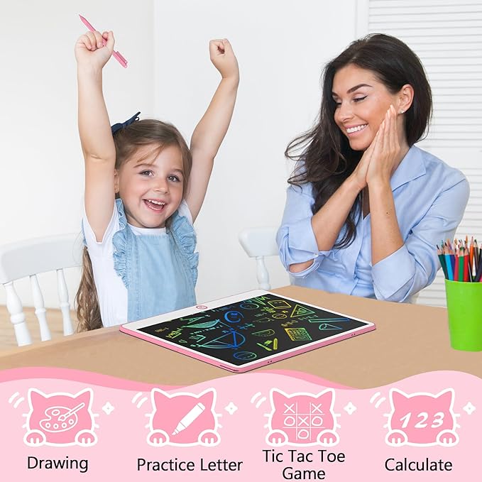 Hockvill LCD Writing Tablet for Kids 16 Inch, Toys for Girls Boys Drawing Pad for 3 4 5 6 7 Year Old Kids Toys, Easter Basket Stuffer for Kids, Toddler Doodle Board Travel Essentials - Pink