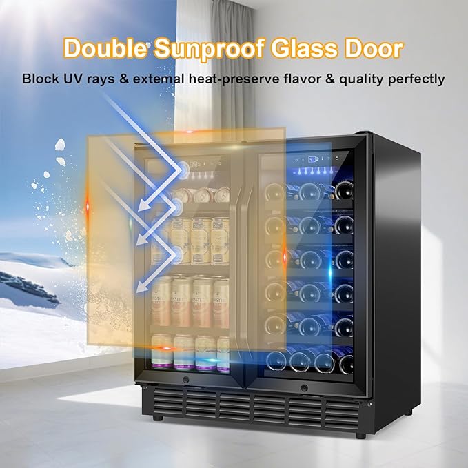 30 Inch Wine and Beverage Refrigerator Black- Dual Zone Beverage Fridge Under
