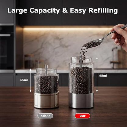 Bonsenkitchen Electric Salt and Pepper Grinder Set Rechargeable, 95ml Large