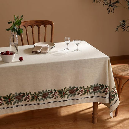 ISAENNE Designer Christmas Linen Rectangular Tablecloth,Light Beige Western Elegant Table Cloth,Wrinkle Resistant Decor Tablecloths for Dining Thanksgiving Kitchen Christmas,55"*87"-Carol G