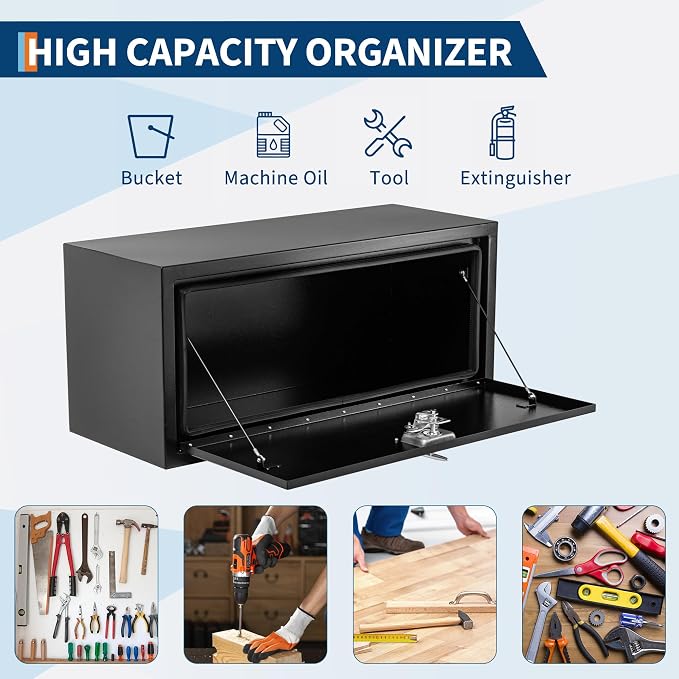 Black Steel Underbody Truck Tool Box for Pickup RV Toolbox Truck Bed Toolboxes Heavy Duty Waterproof Truck Chest with Lock,30 x 14 x 16 Inch