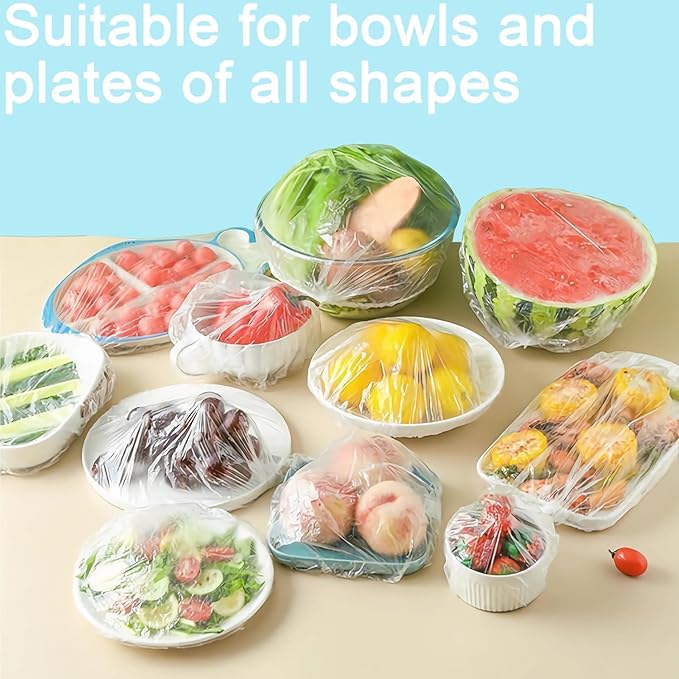 500pcs Plastic Bowl Covers Elastic Reusable Food Covers Outdoor Thickend