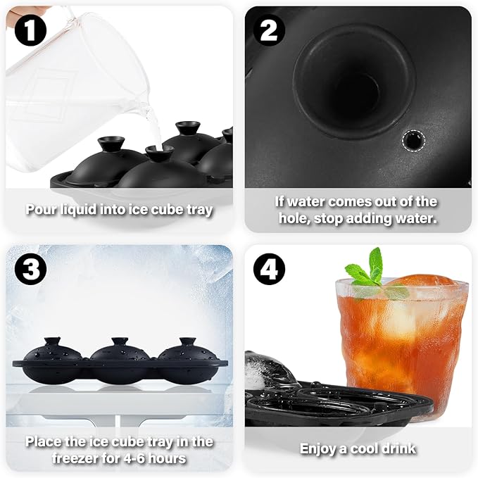 Silicone Large Ice Cube Tray, 6 Big Football Ice Cube Trays