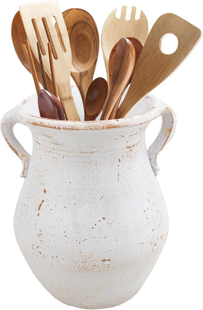 Rustic Kitchen Utensil Holder for Countertop, 7.6x4.9In Large Ceramic Cooking