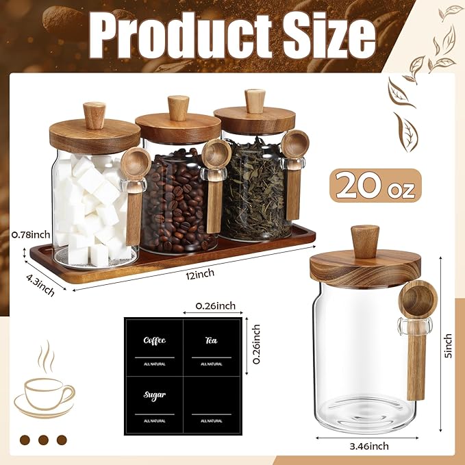 Suclain 3 Pcs Glass Coffee Container