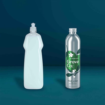 Grove Co. Dish Soap, 3 x 16 fl oz Refills + Refillable Glass Dispenser | Apple & Pear Blossom; Plastic-Free; Reusable dispenser; Refill format; Removes Stuck on Food; 98% plant-based ingredients