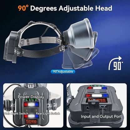 Super Bright LED Rechargeable Headlamp, 6 Adjustable Light Modes Waterproof Headlight, Constant Current Function, Lightweight, Perfect for Camping, Running, Hiking, Fishing, Outdoor Adventures