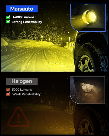 Marsauto H11/H16/H8 LED Fog Light Bulb Yellow, 14,000LM 3000K Amber H11 H16 H8 LED Bulb Yellow for Fog Lights or DRL, 70,000 Hours Lifespan, Play and Plug, Non-Polarity, Pack of 2