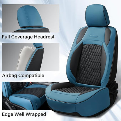 Coverado RAM 1500 Blue Seat Covers, Faux Leather Full Coverage Car Seat Covers Fit for 2009-2018 Dodge RAM 1500 2500 3500 Trucks, Flat Front