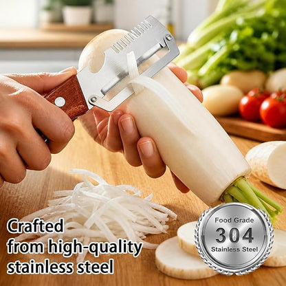 2 Pack MultiFunctional Vegetable Peeler, 3 in 1 Multi Functional Wooden Handle