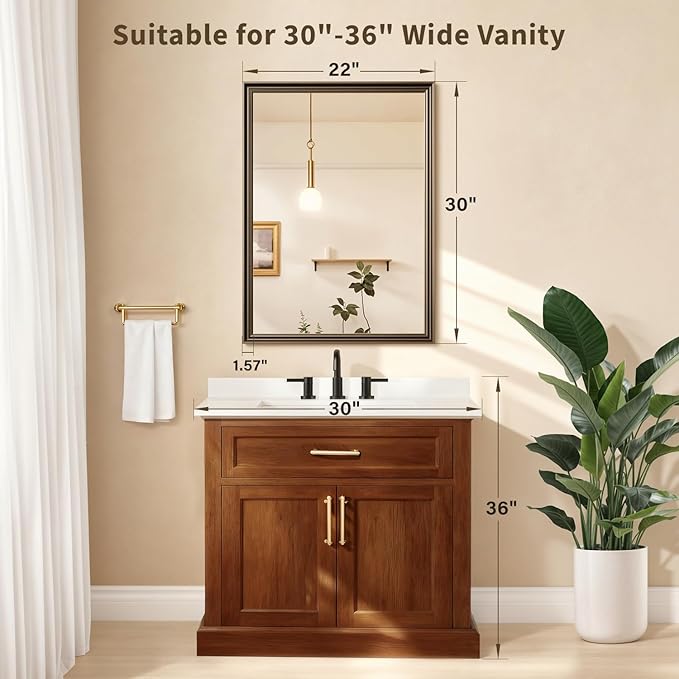 Retro Copper Effect Framed Wall Mirror, 22x30 Rectangle Mirror,