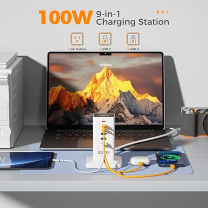 Charging Station PD 100W, TESSAN 9-in-1 USB C Power Strip