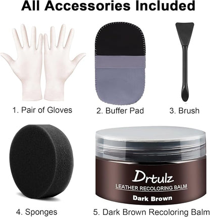Dark Brown Leather Recoloring Balm, Leather Repair Kit for Furniture, Leather Scratch Remover, Leather Color Restorer for Couch, Car Seats, Shoes - Repair Leather Dye for Scratched and Faded Leather