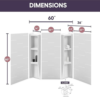 White Acrylic Shower Wall Surround 36"x 60"x 80"