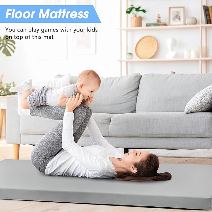 CYMULA Memory Foam Camping Mattress Pad,3inch Sleeping Pad for Camping,Non-Slip Bottom Floor Cot Car Mattress Bed with Retaining Portable Roll up Mattress Pad Mat for Travel Truck Guest Bed Tent