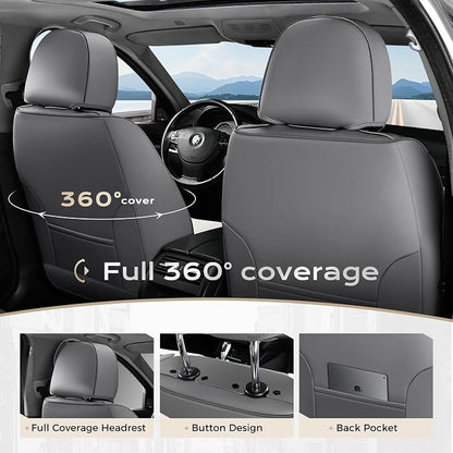 Coverado Front and Back Seat Covers for Cars, 5 Seats Automotive Seat Covers, Faux Leather Car Seat Covers Seat Protectors Car Seat Cushion Carseat Cover Universal Fit for Most Cars Truck - Gray&White
