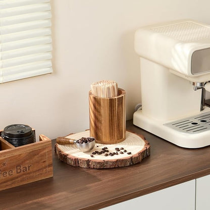 Acacia Wood Coffee Stirrer Holder Set