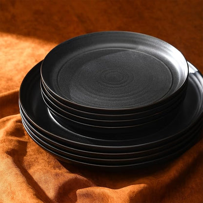 Stone Lain Elio 24-Piece Dinnerware Set Stoneware, Plates and Bowls Set, Dish Set for 8, Black
