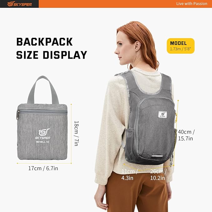 SKYSPER Small Daypack 10L Hiking Backpack Packable Lightweight Travel Day Pack for Women Men