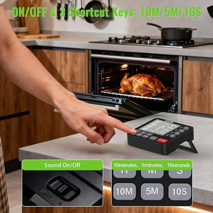 Digital Dual Kitchen Timer, 4-Channel Magnetic Countdown Timer