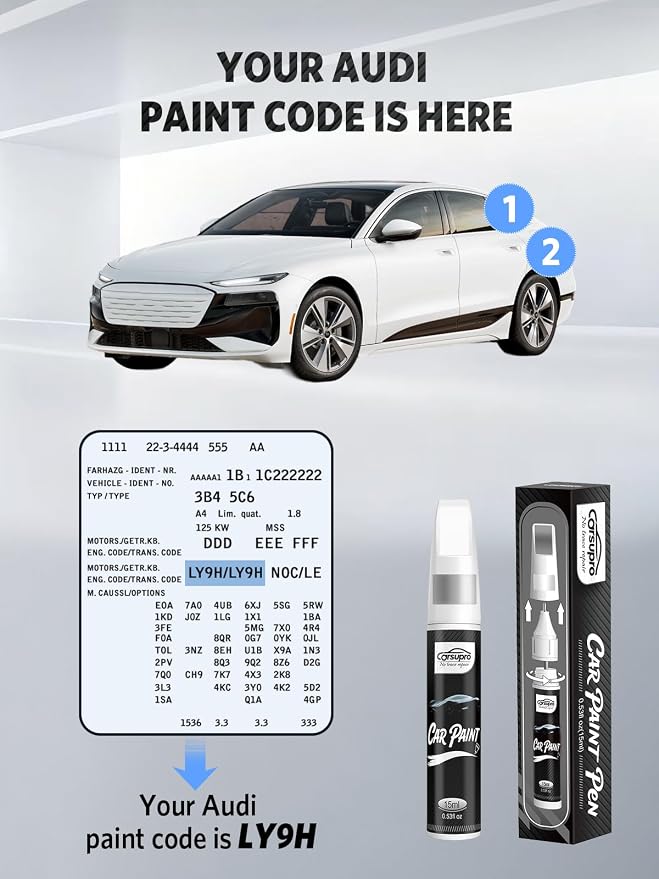 Brilliant Black(LY9B) for Audi Touch Up Paint Pen, 2 in 1 Car Scratch Remover with Pen Tip and Brush, Precise Color Match for Car Paint Scratch Repair, Quickly and Easily Fix Chips and Nicks