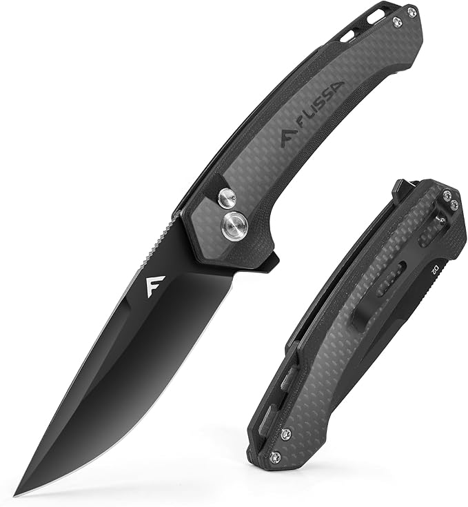 FLISSA Pocket Folding Knife, 3.2??D2 Blade Carbon Fiber Handle EDC Knife with Pocket Clip for Hiking, Camping, Outdoor Activities