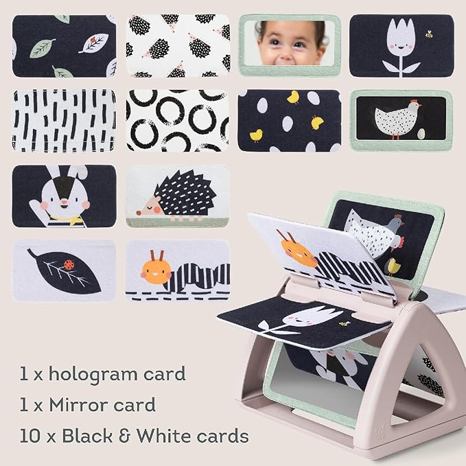 Taf Toys Black & White Rattling Spinning Book High Contrast Newborn Baby Toy 0-6 6-12 Months with Mirror for Visual Stimulation, Tummy Time & Early Cognitive Development, Montessori Learning Activity