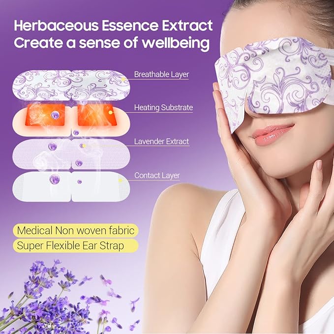 16 Packs Steam Eye Masks for Dry Eyes, Lavender Heated Eye Mask, Relief Tired Eyes & Dark Circle, Warm Compress for Puffiness, Disposable Travel Essentials & Relaxation Set for Women, Christmas