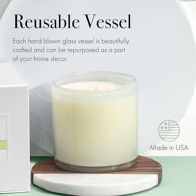 LAFCO New York Signature Candle, Celery Thyme - 15.5 oz - 90-Hour Burn Time - Reusable, Hand Blown Glass Vessel - Made in The USA