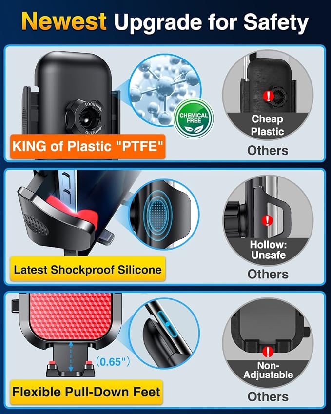 VANMASS [True Military-Grade] Car Phone Holder [Best Suction & Clip] Cell Phone Mount for Dashboard Windshield Vent Truck Cradle Dash Stand for iPhone 15 Pro Max 14 13 12 Android, Red