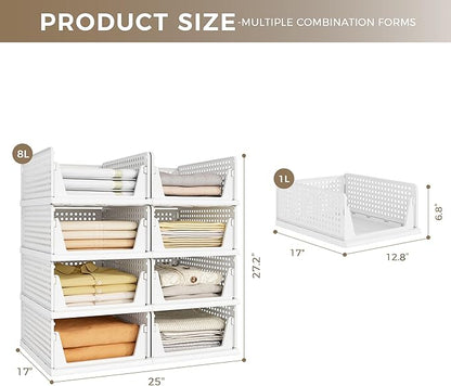 Pinkpum 8 Pack Closet Organizers and Storage Plastic Stackable Storage Bins