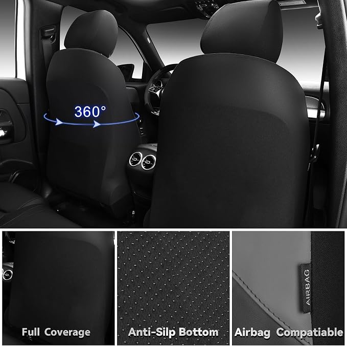 CAR PASS Memory Foam Leather Seat Covers Full Set, Breathable Perforated Nappa Leather Seat Covers Universal Fit for Cars,SUV,Truck Seat Covers Thick 3D Foam Comfortable, Airbag Compatible Black Gray