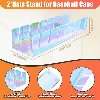 Hat Stand for Baseball Caps, 2 Pack No Install Acrylic Hat Organizer for 14