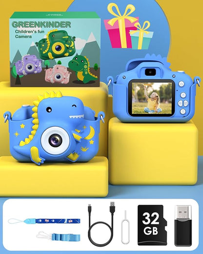 Kids Camera, Dinosaur Toddler Digital Camera for Boys Girls, Christmas Birthday Gifts, Selfie 1080P Camera for 3 4 5 6 7 8 9 Years Old Toys Dark Blue