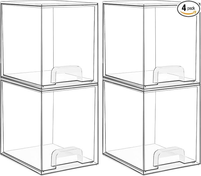 Vtopmart 7.6" H Clear Stackable Storage Drawers, 4 Pack Plastic Organizers Bins