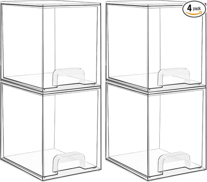 Vtopmart 7.6" H Clear Stackable Storage Drawers, 4 Pack Plastic Organizers Bins