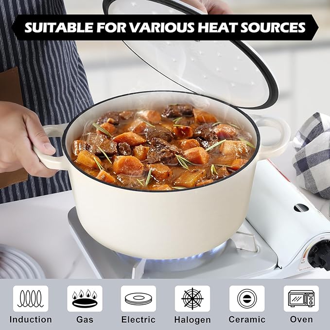 TeamFar 6Qt Dutch Oven, Enameled Cast Iron Dutch Oven Pot