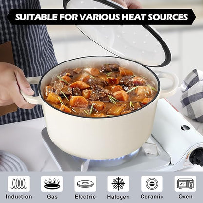 TeamFar 6Qt Dutch Oven, Enameled Cast Iron Dutch Oven Pot