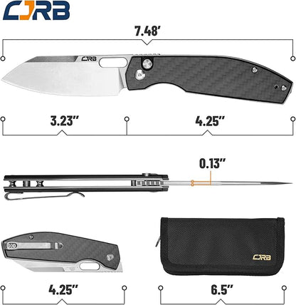 CJRB CUTLERY Pocket Knife Ekko(1929) Folding Knife for Men AR-RPM9 Steel Blade and Black Carbon Fiber Handle for Work Outdoor Hinking Camping
