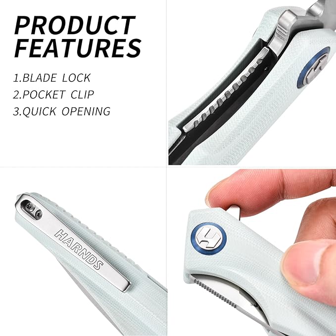 Qingluan Folding Knife with Pocket Clip, D2 Steel Blade 3.54'' and G10 Handle Outdoor Adventure knife EDC Camping Knife (Cyan)