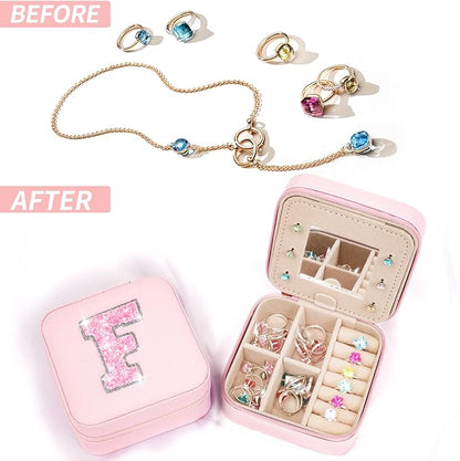 Personalized Jewelry Case for Women Girls - Fashion Mini Jewelry Boxes - Trendy Travel Jewelry Organizer with Initials Letter - Teen Gifts | Pink,F
