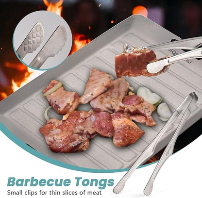 Camping Cookware Set, Camping Grill Pan or BBQ Tongs Set Portable Outdoor Cookware Lightweight Grill Pan for Backpacking Cooking Picnic
